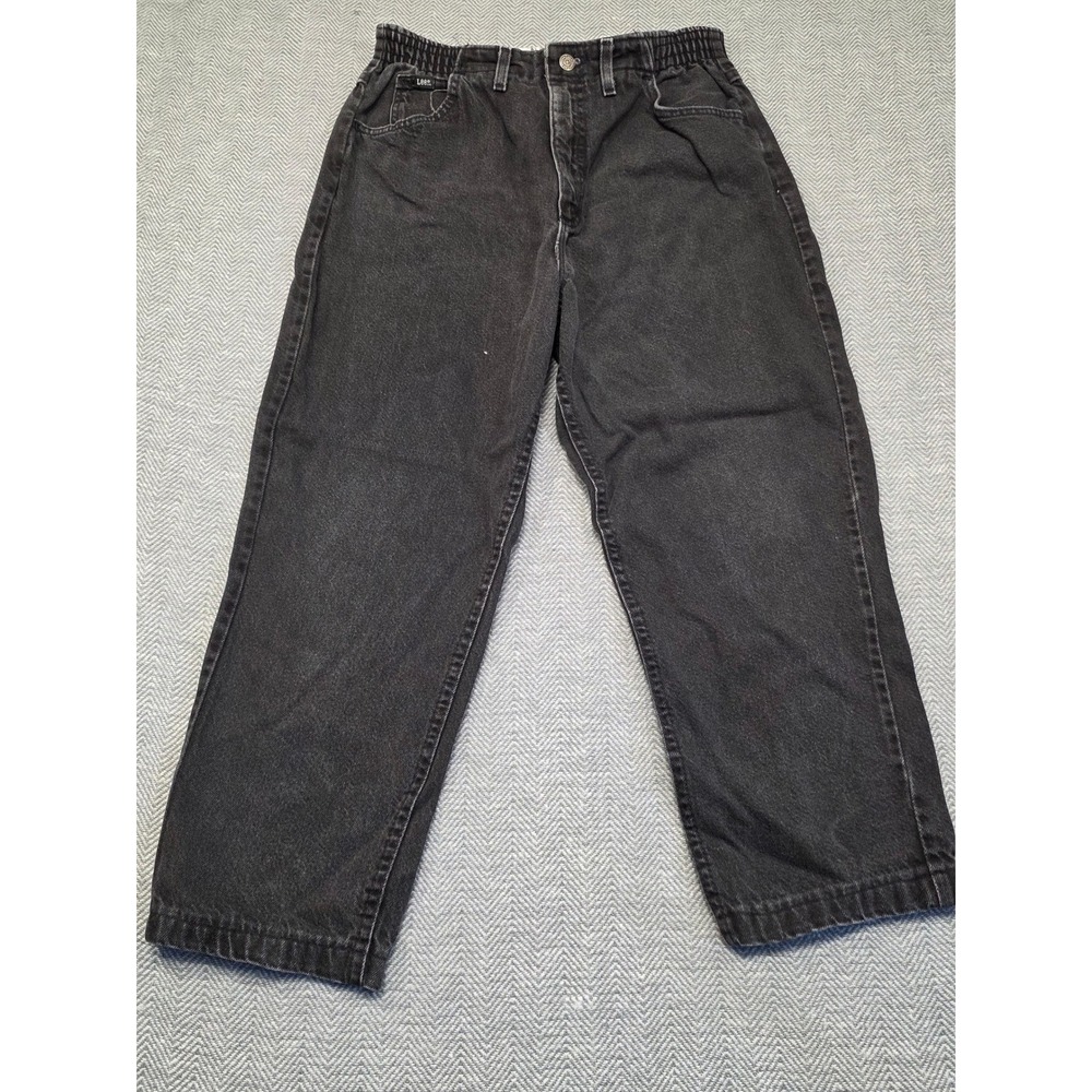 Vintage Lee High Waisted Relaxed Tapered Jeans Faded Black Made in USA Size 12 M